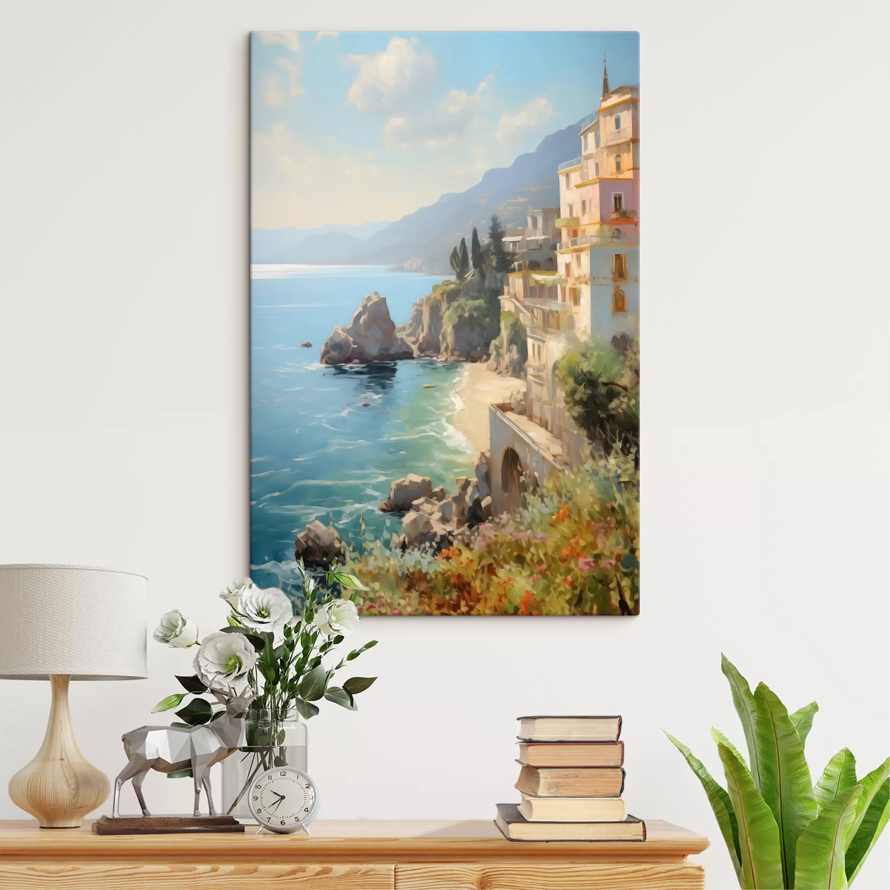 Tableau Vue de la baie de la mer, des montagnes en Italie depuis l'hôtel imitation de peinture à l'huile s40088