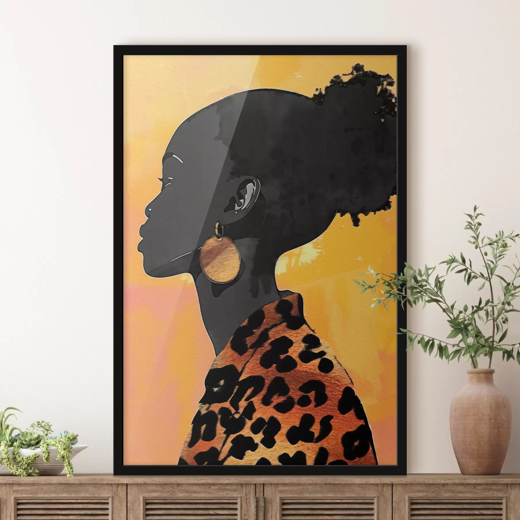 Papier peint Mode femme peau foncée et imprimé animal f40112