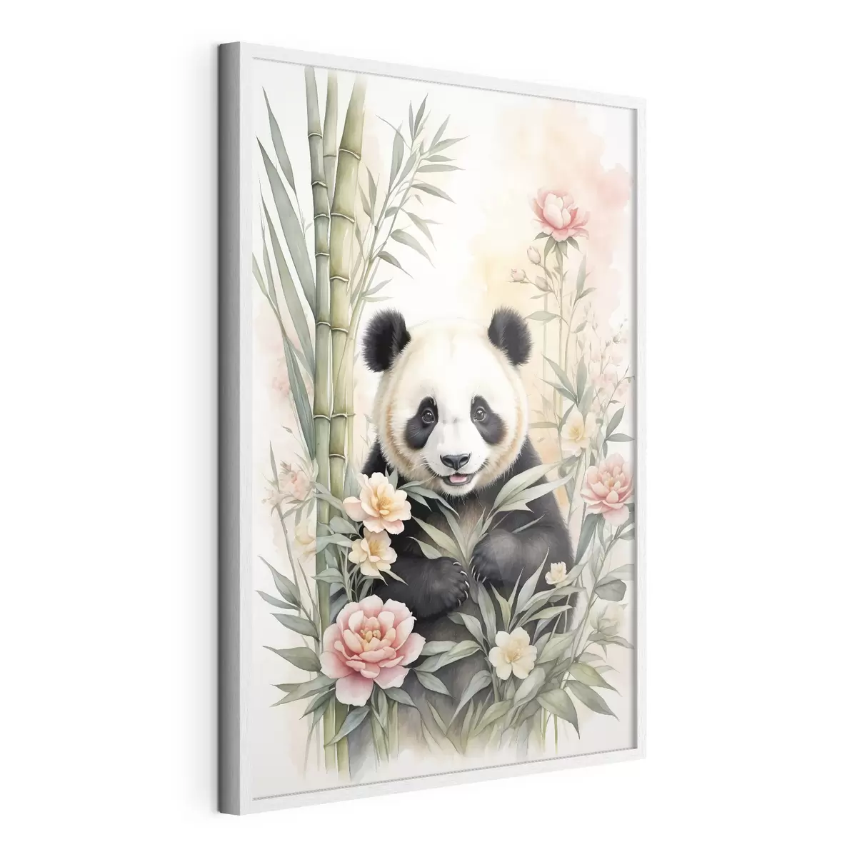 Poster Panda avec des fleurs et du bambou f40125