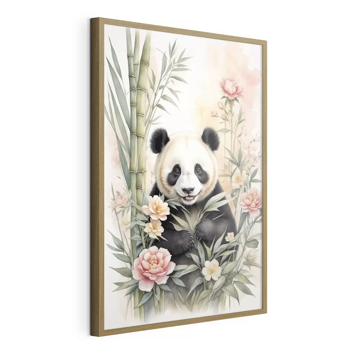 Poster Panda avec des fleurs et du bambou f40125