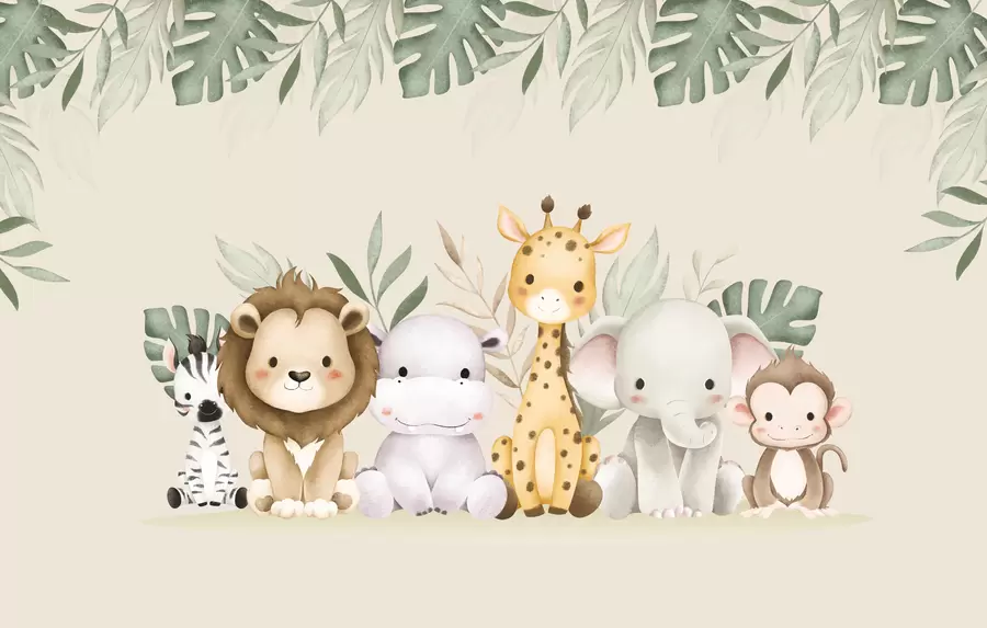 Papier peint animaux de safari avec des aquarelles w01406