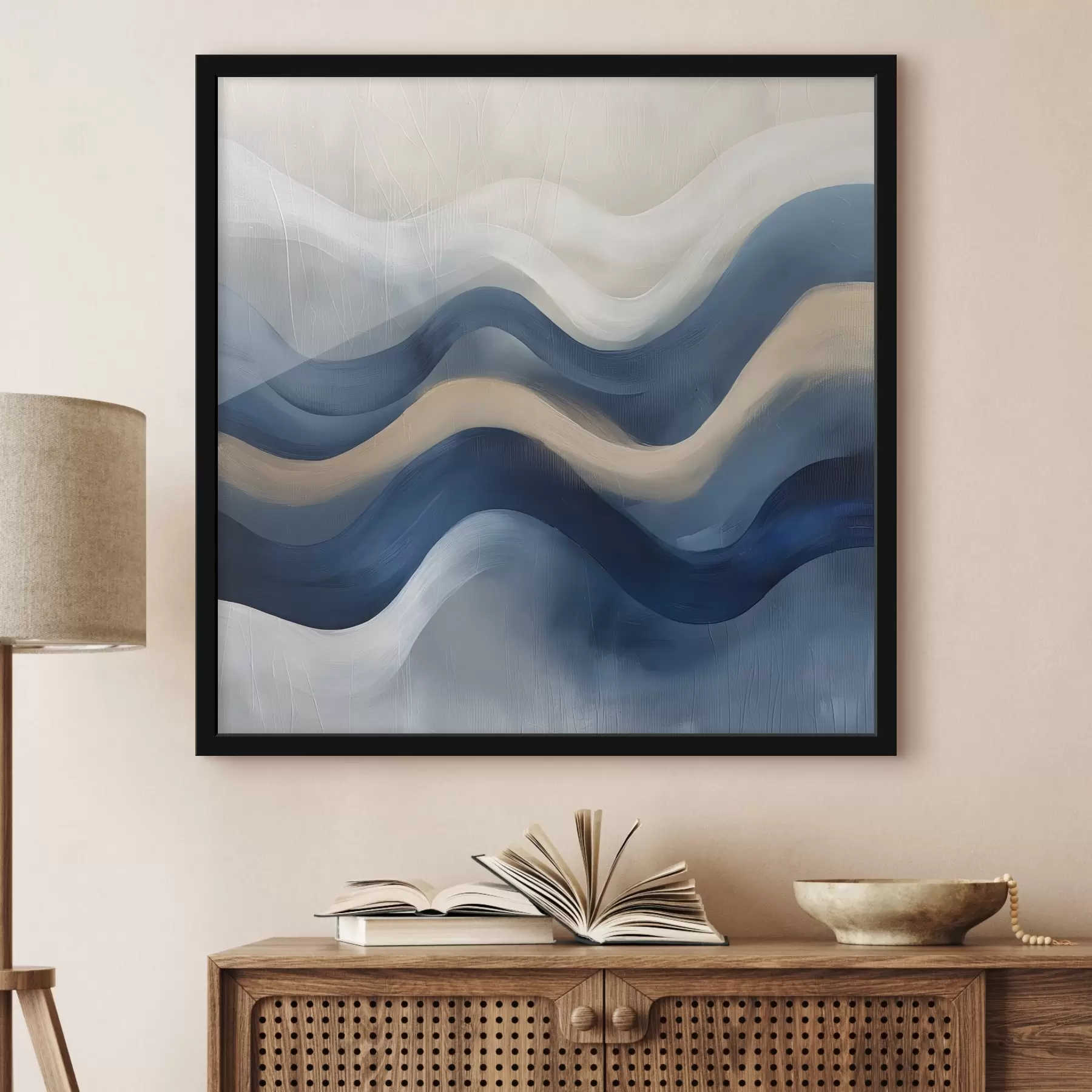 Papier peint lignes bleues et beiges f40242