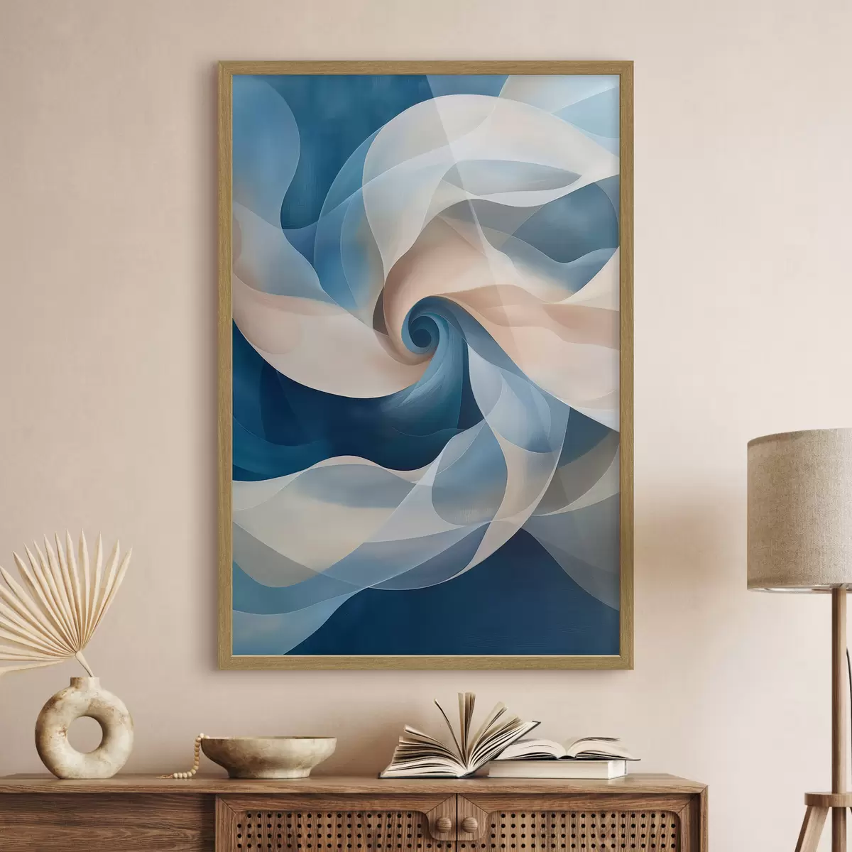 Poster vortex abstrait beige-bleu f40249