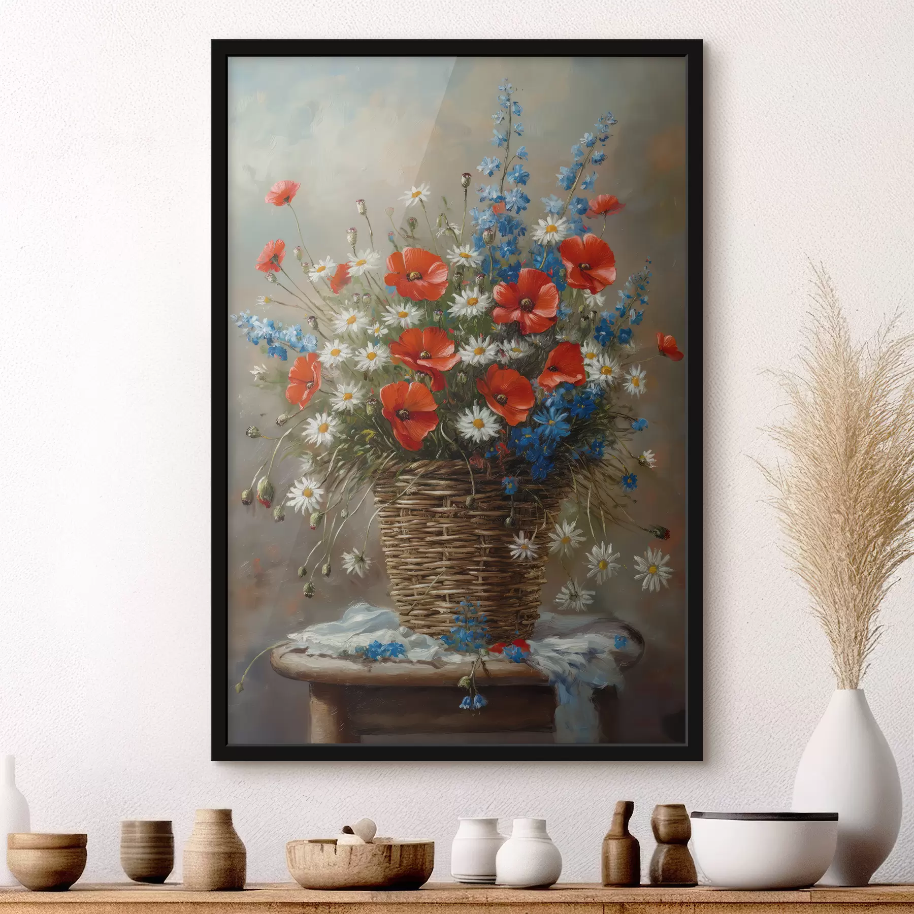 Papier peint un bouquet de fleurs sauvages dans un panier f40262