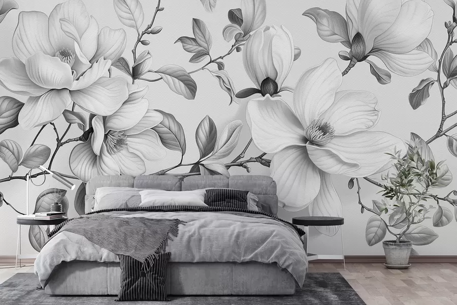Papier peint L'élégance du magnolia monochrome w01429