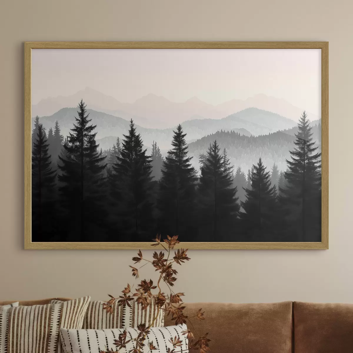 Poster Forêt avec montagnes en arrière-plan f40281