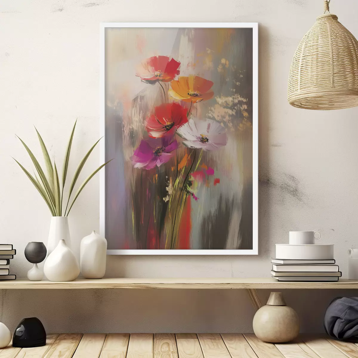 Poster Fleurs lumineuses abstraites avec des coups de pinceau f40283
