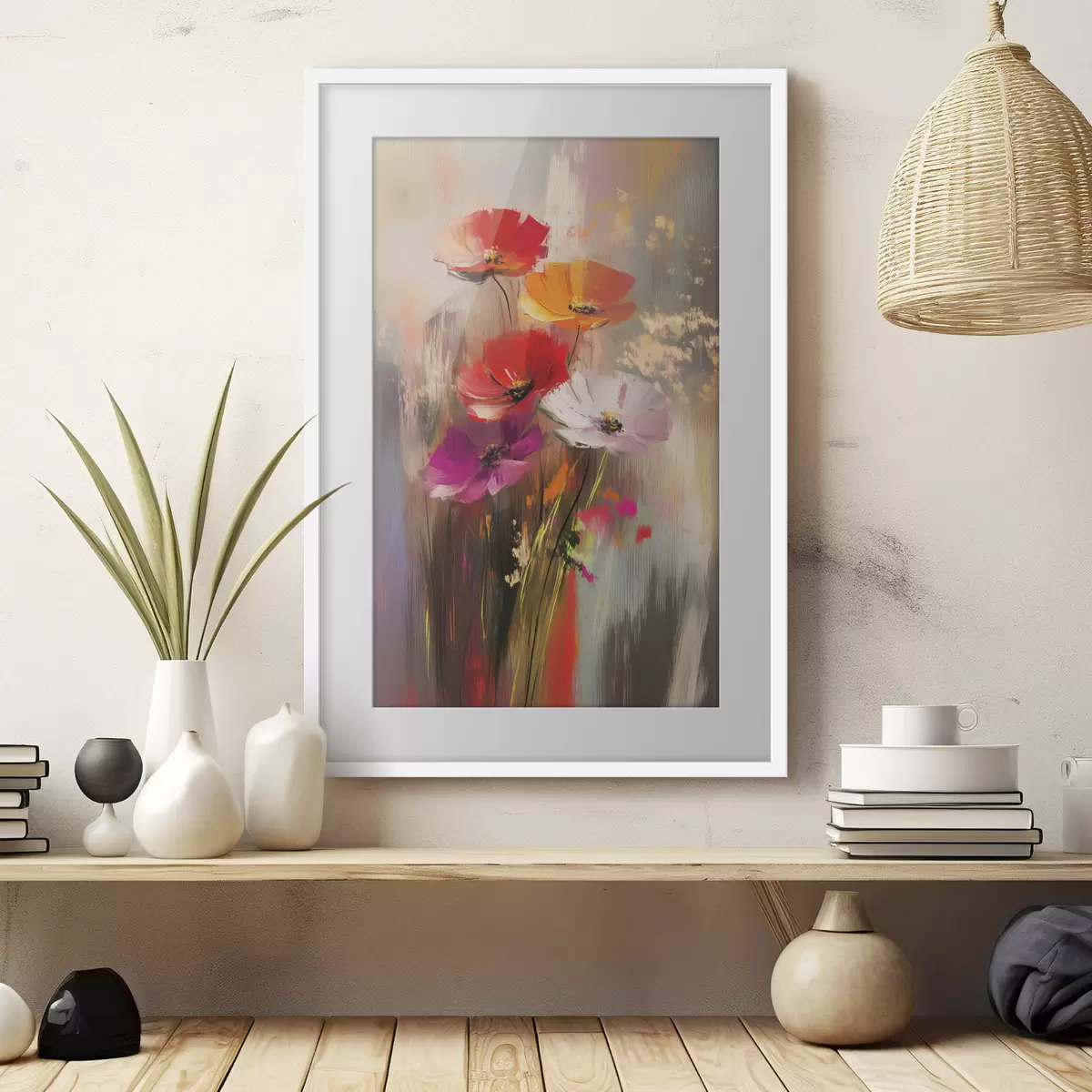 Poster Fleurs lumineuses abstraites avec des coups de pinceau f40283