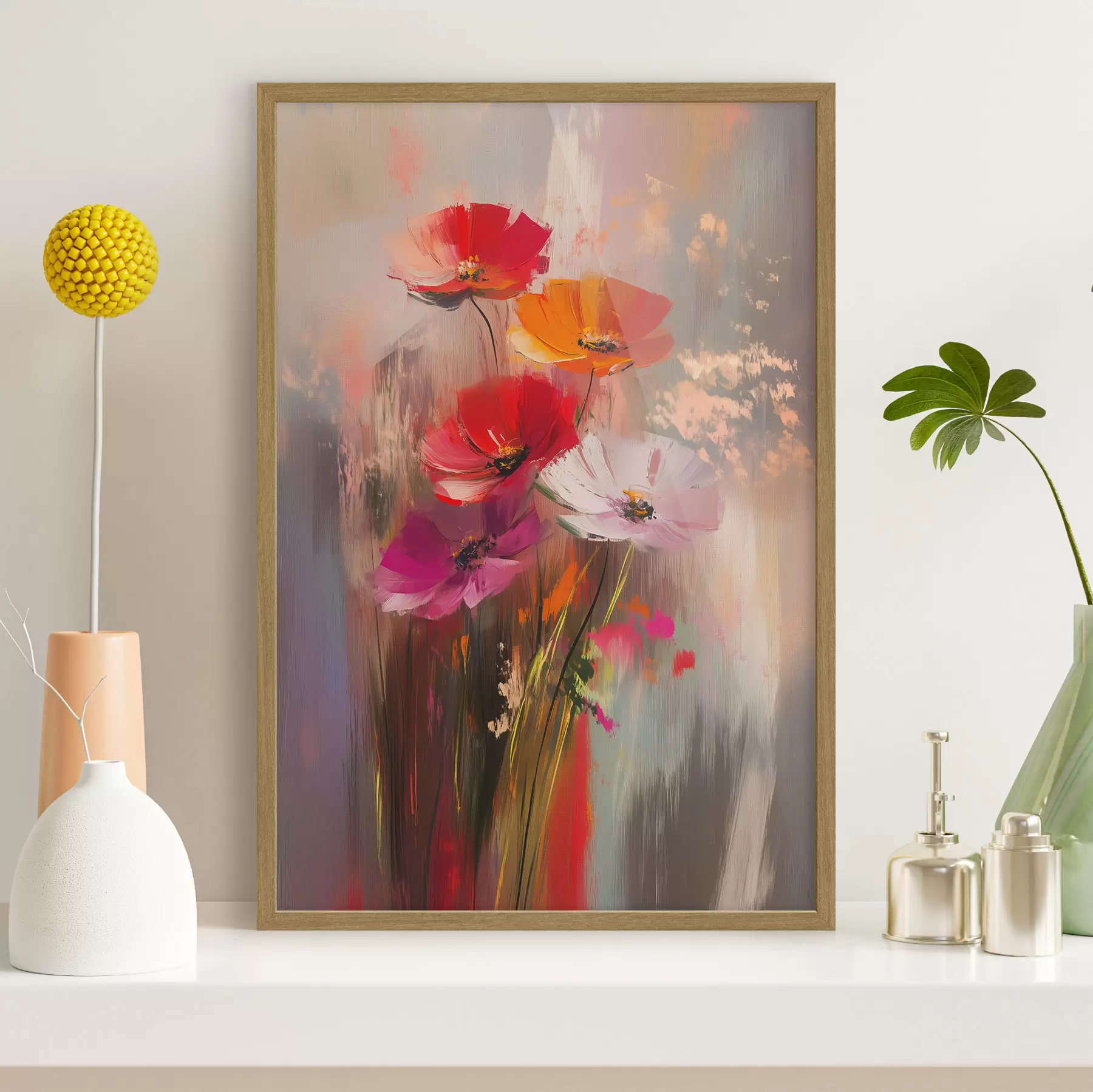 Papier peint Fleurs lumineuses abstraites avec des coups de pinceau f40283