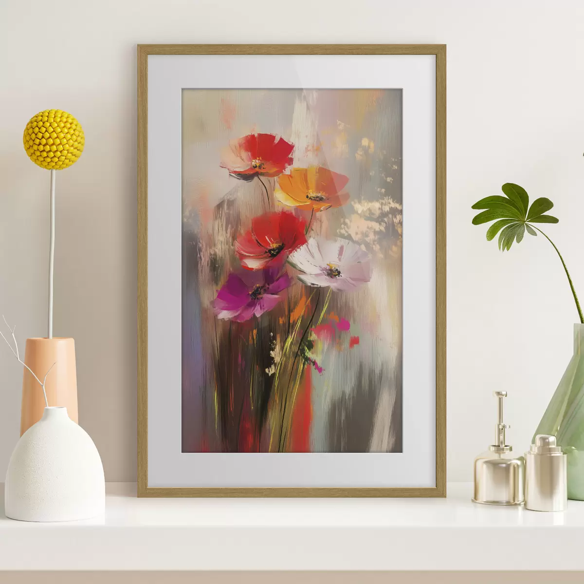 Poster Fleurs lumineuses abstraites avec des coups de pinceau f40283