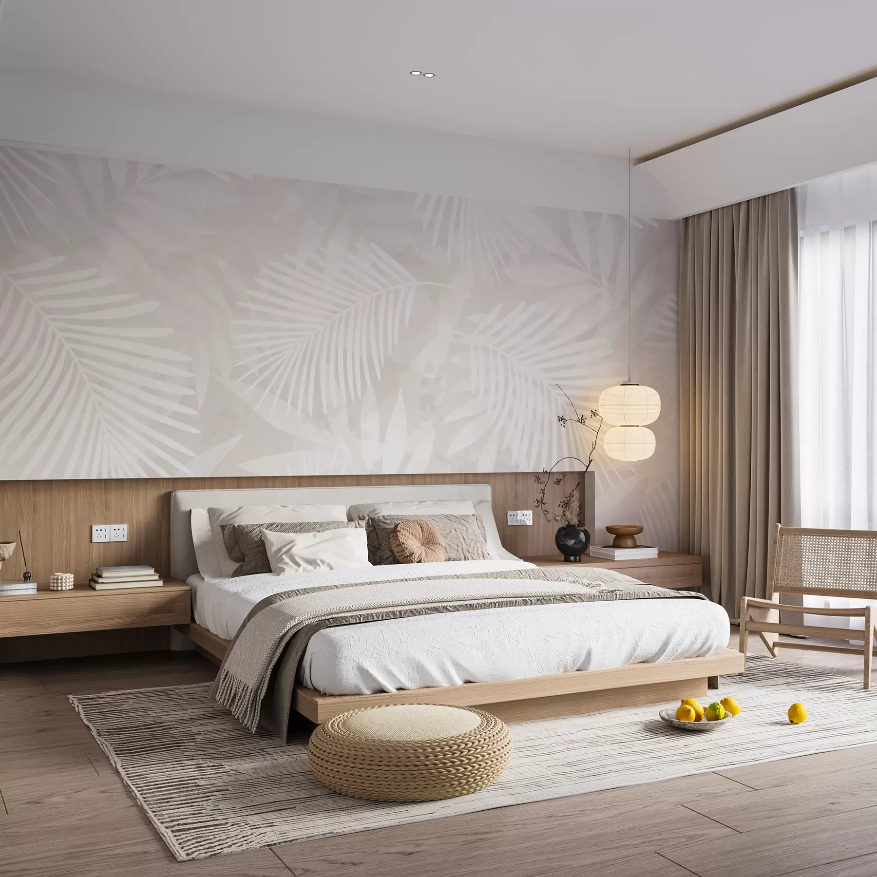 Papier peint feuilles de palmier blanches sur fond clair w00978