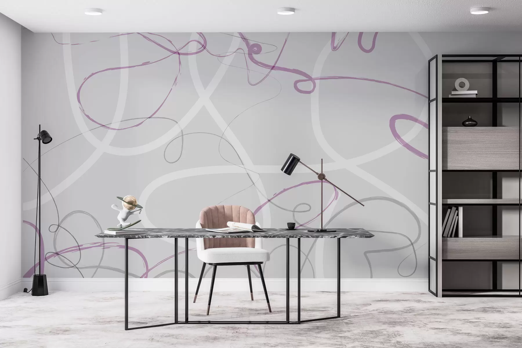 Papier peint Lignes violettes abstraites sur fond gris w01455v2