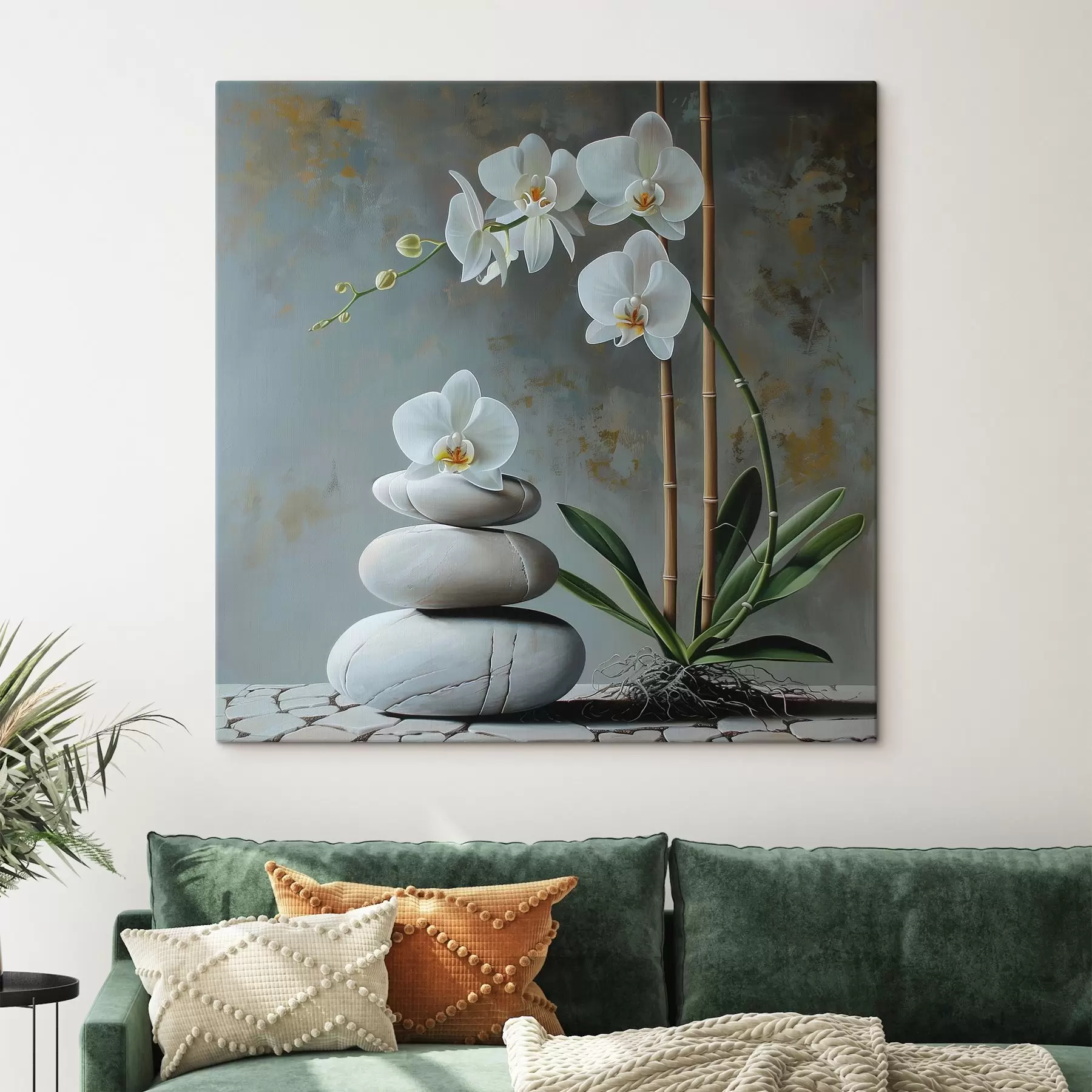 Papier peint Orchidée sur un mur gris s40368