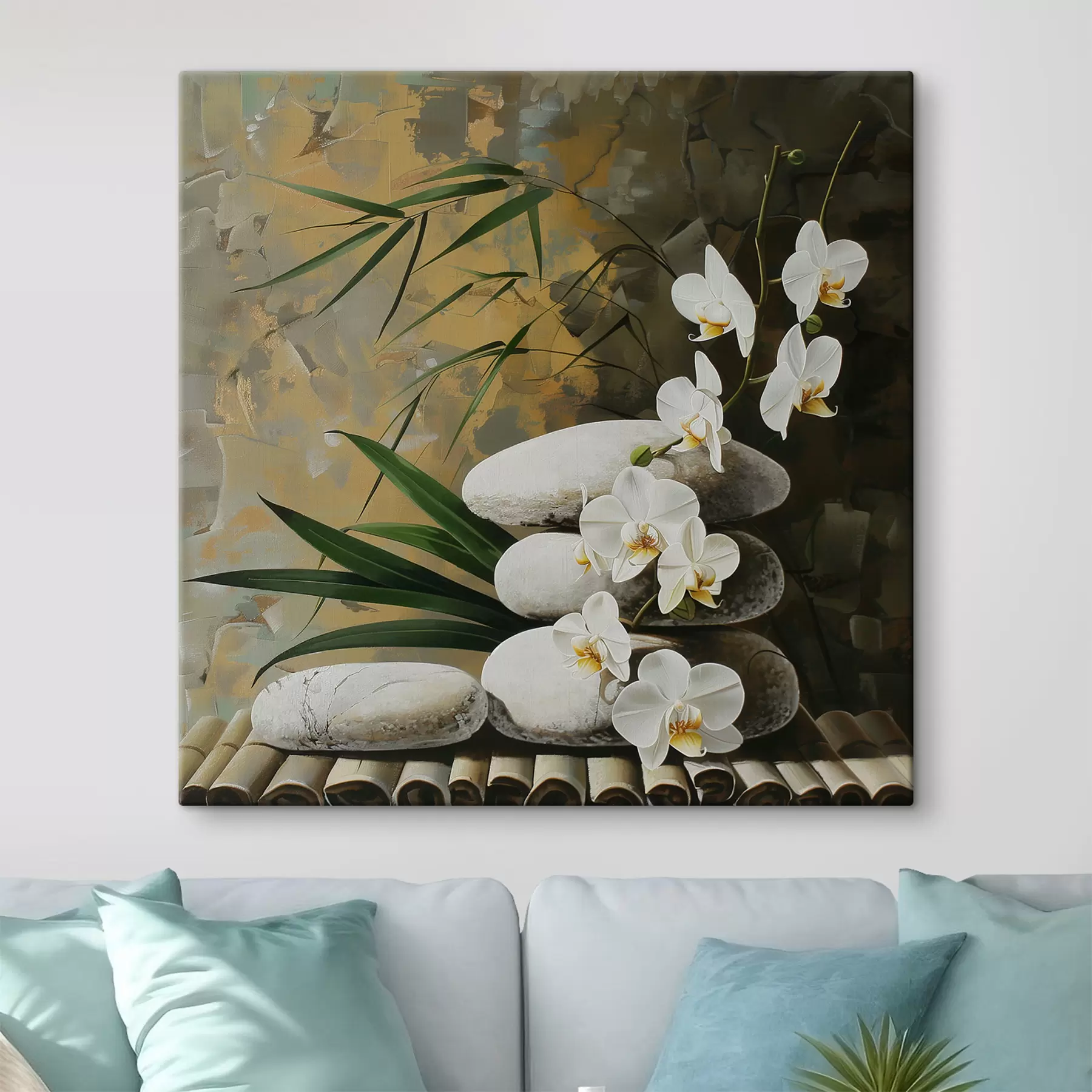 Papier peint Orchidée et pierres blanches s40369