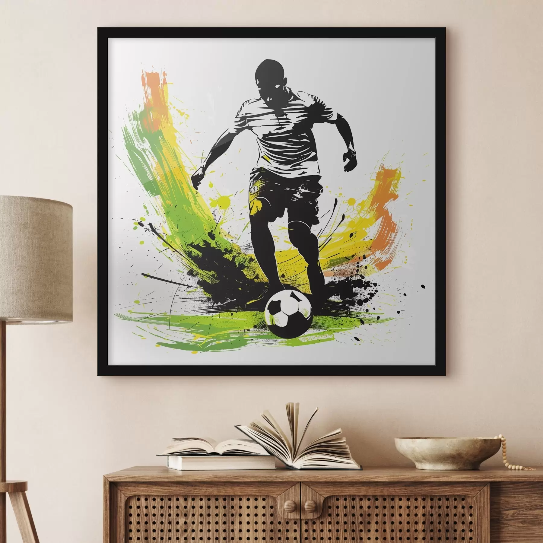 Tableau Joueur de football sur fond de taches colorées f40381