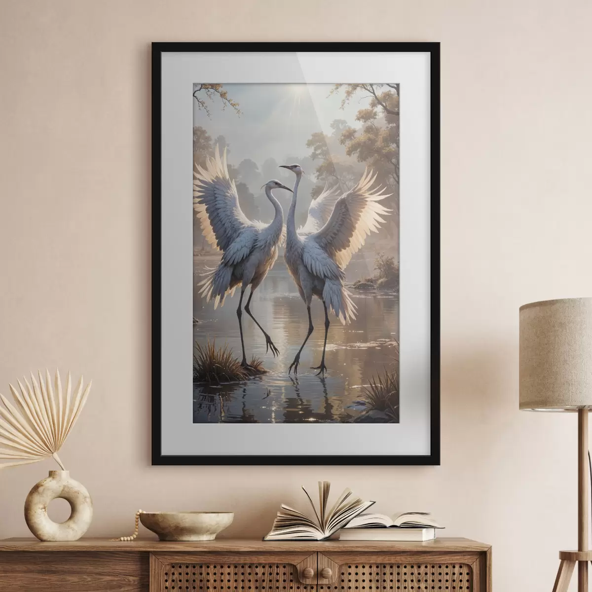 Poster Grues sur le lac f40404