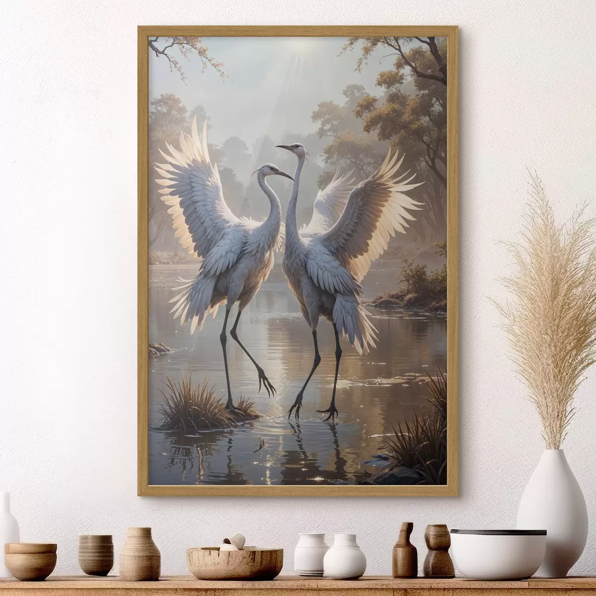 Poster Grues sur le lac f40404