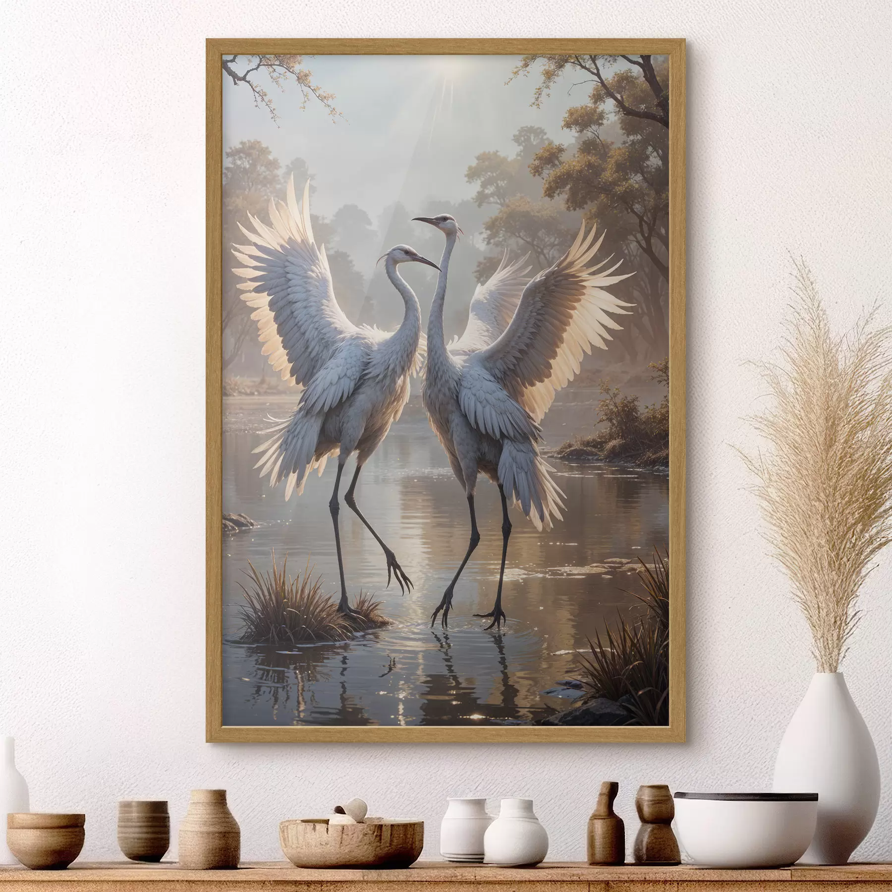 Papier peint Grues sur le lac f40404