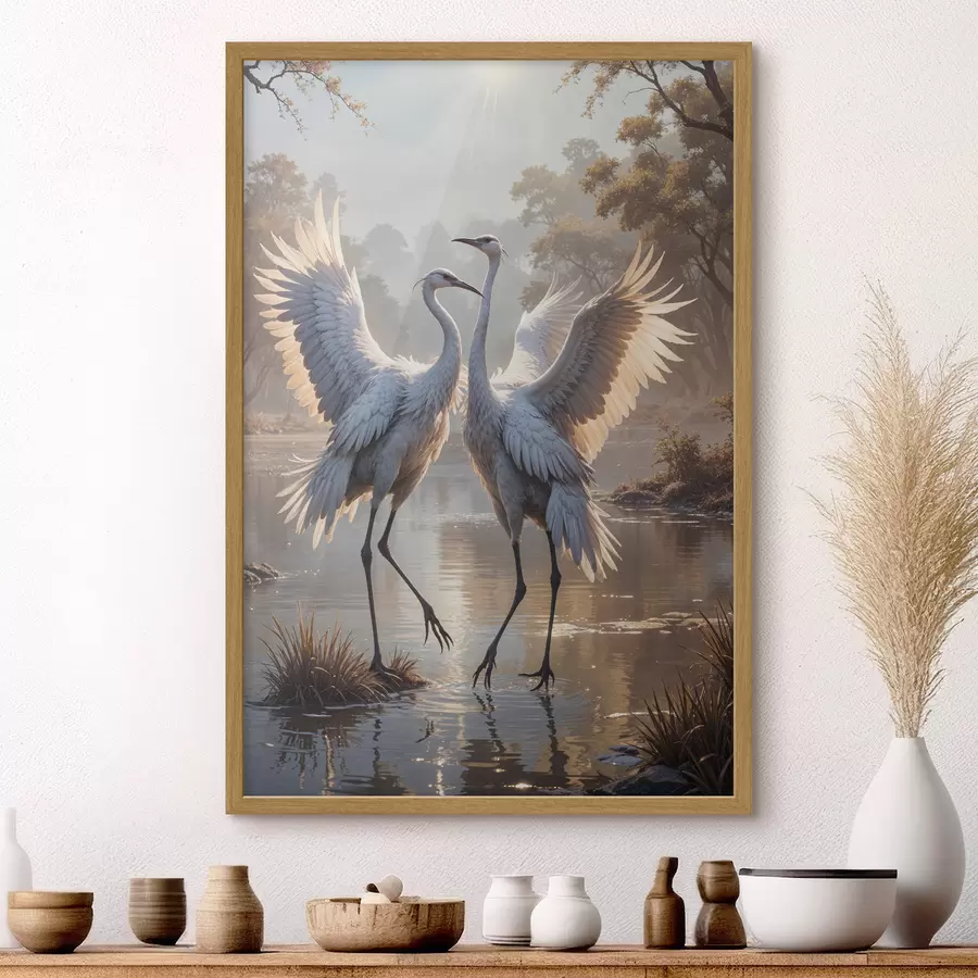 Papier peint Grues sur le lac f40404