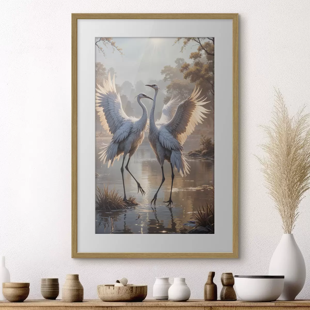 Poster Grues sur le lac f40404