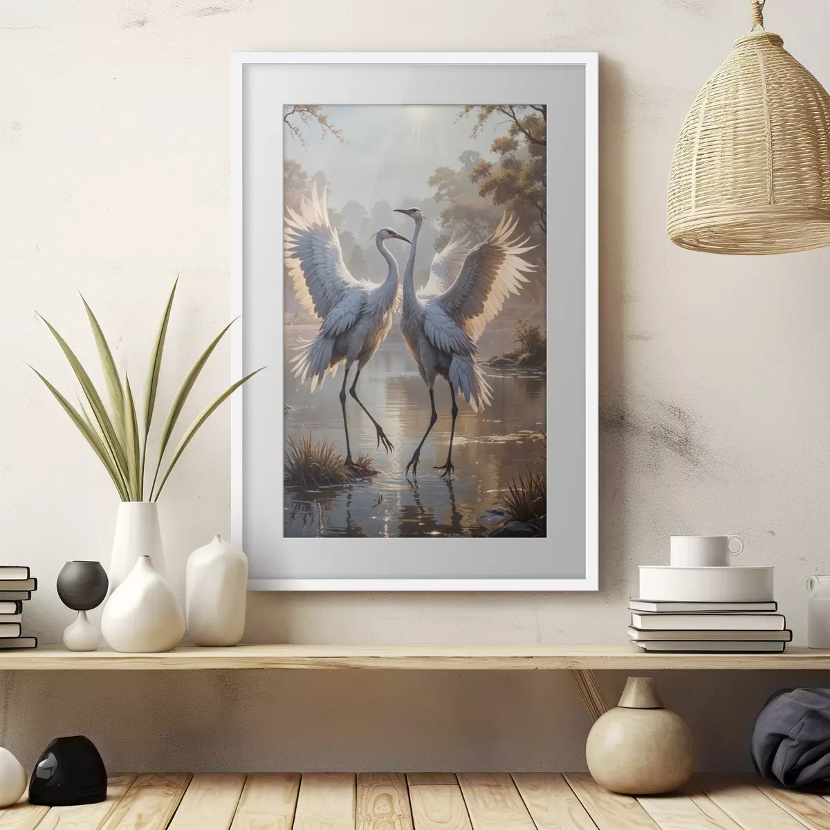 Poster Grues sur le lac f40404