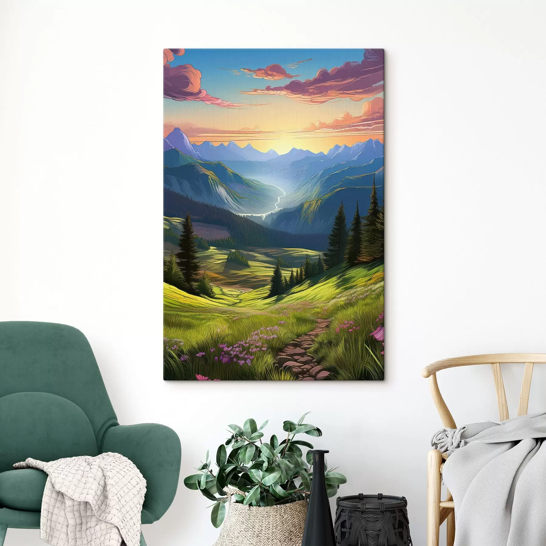 Papier peint paysage, montagnes, matinée en montagne s40426