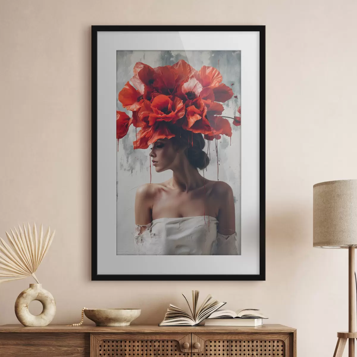 Poster Fille avec des coquelicots sur la tête f40338