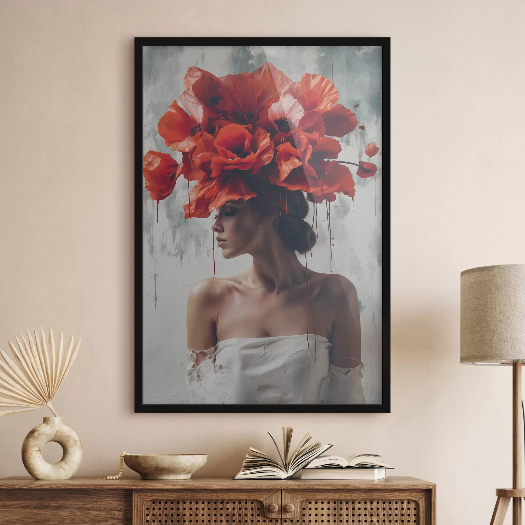 Papier peint Fille avec des coquelicots sur la tête f40338