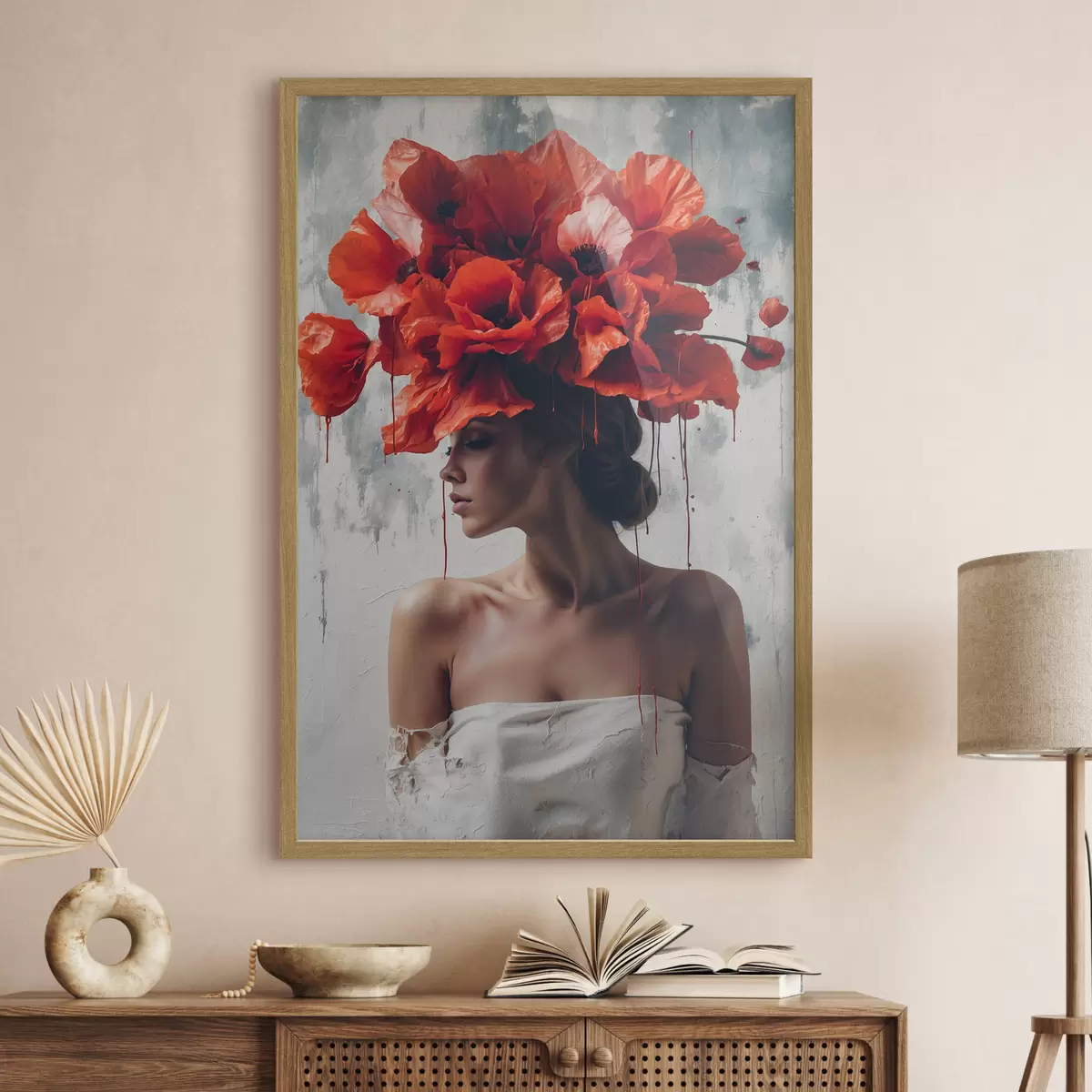 Poster Fille avec des coquelicots sur la tête f40338