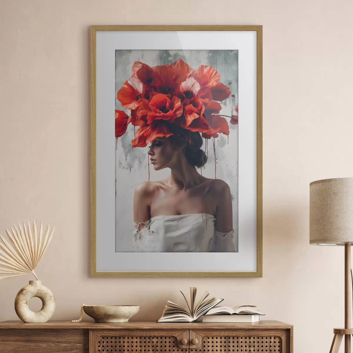 Poster Fille avec des coquelicots sur la tête f40338