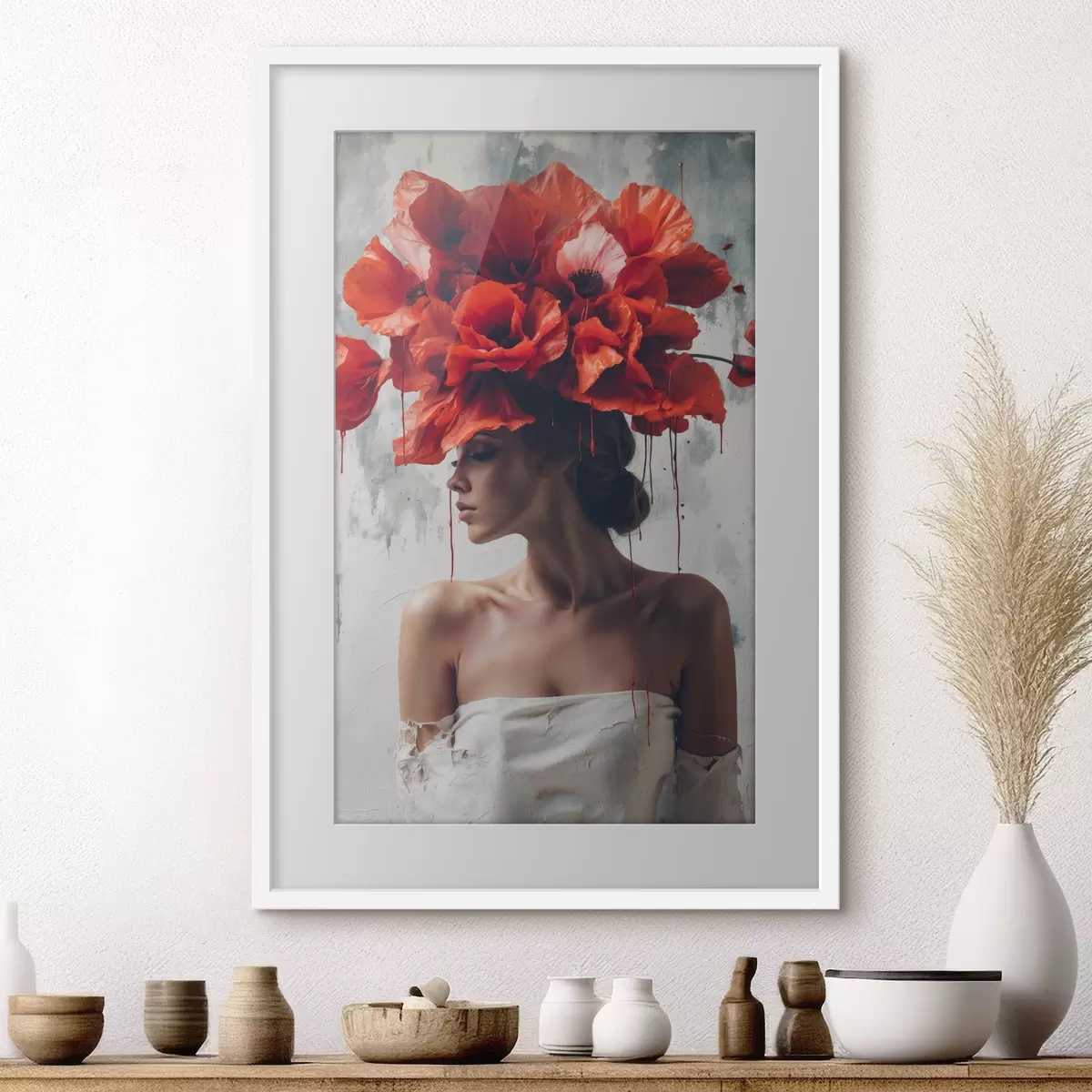 Poster Fille avec des coquelicots sur la tête f40338