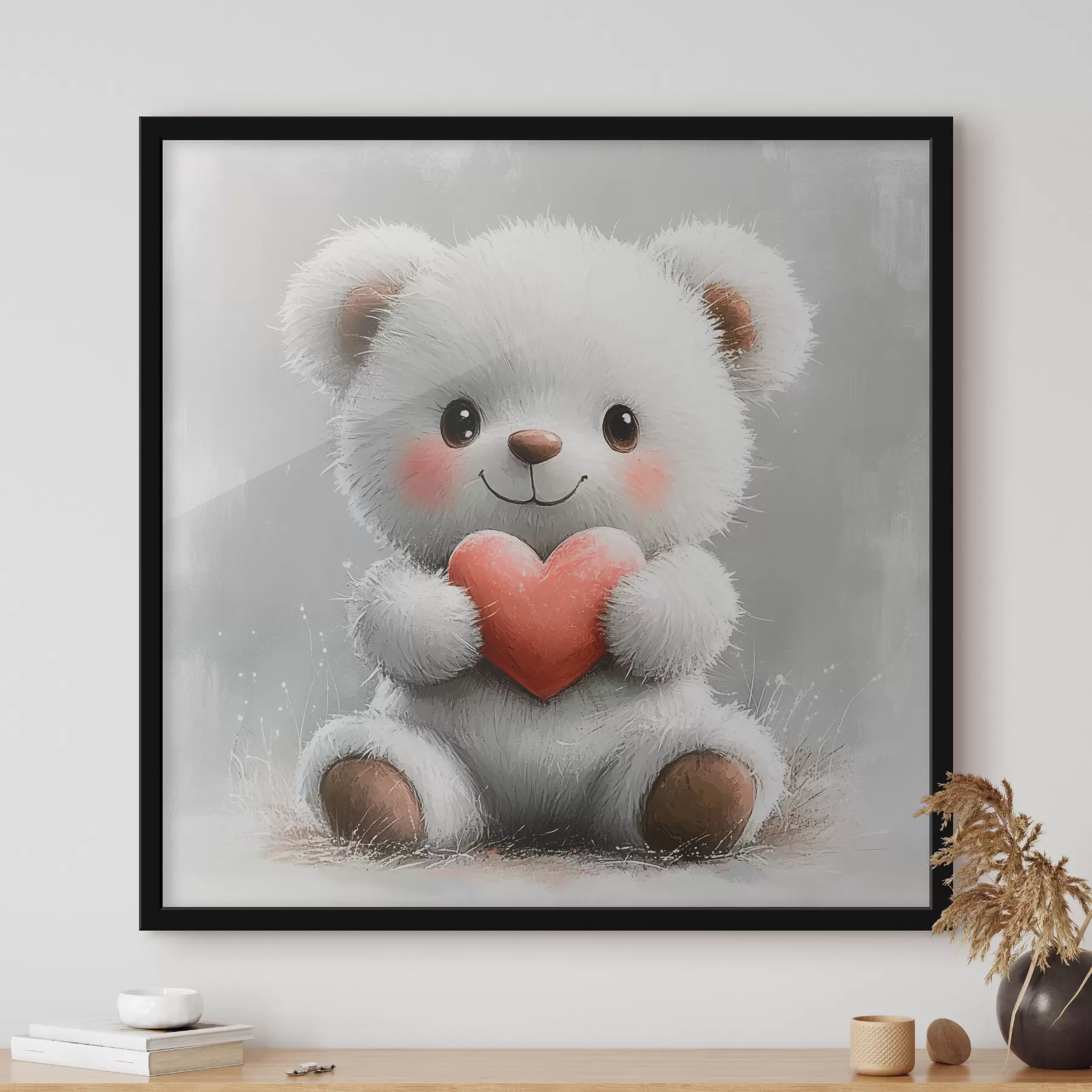 Papier peint Ours mignon avec un cœur dans ses pattes f40432