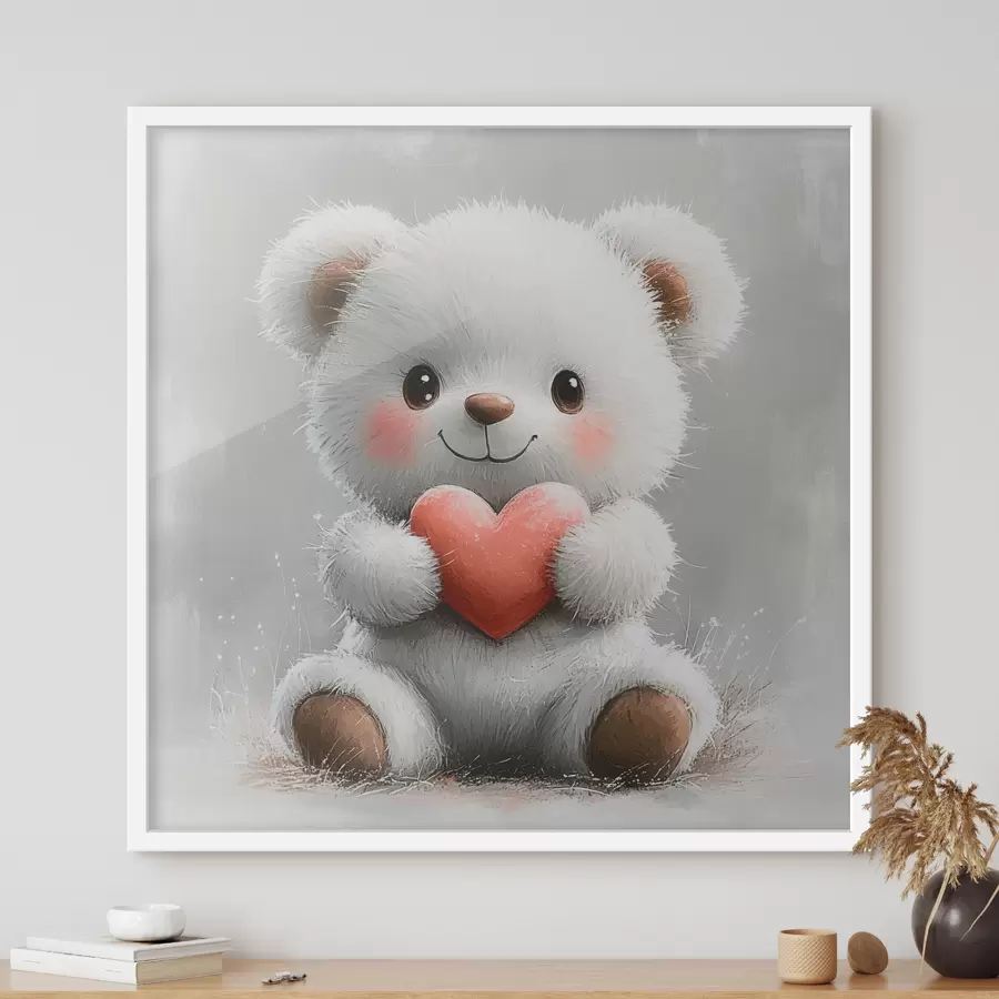 Papier peint Ours mignon avec un cœur dans ses pattes f40432