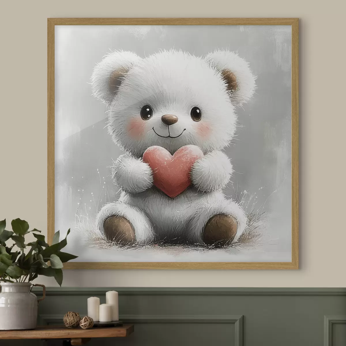 Poster Ours mignon avec un cœur dans ses pattes f40432