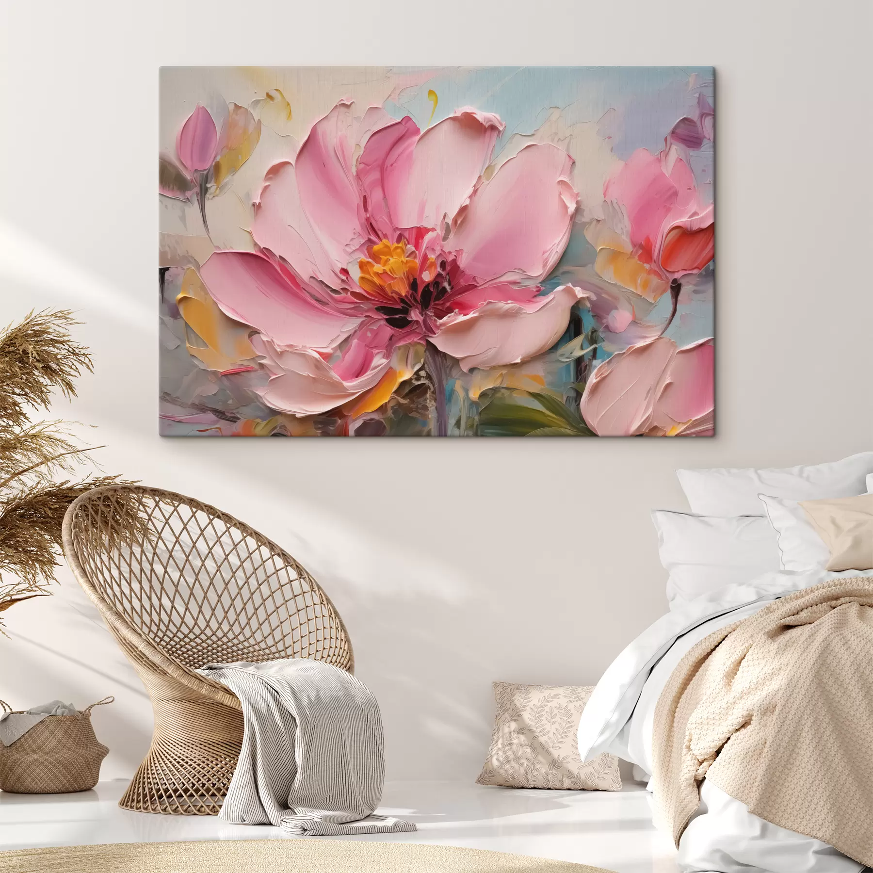 Tableau Grande fleur rose imitation de coups de peinture s40494