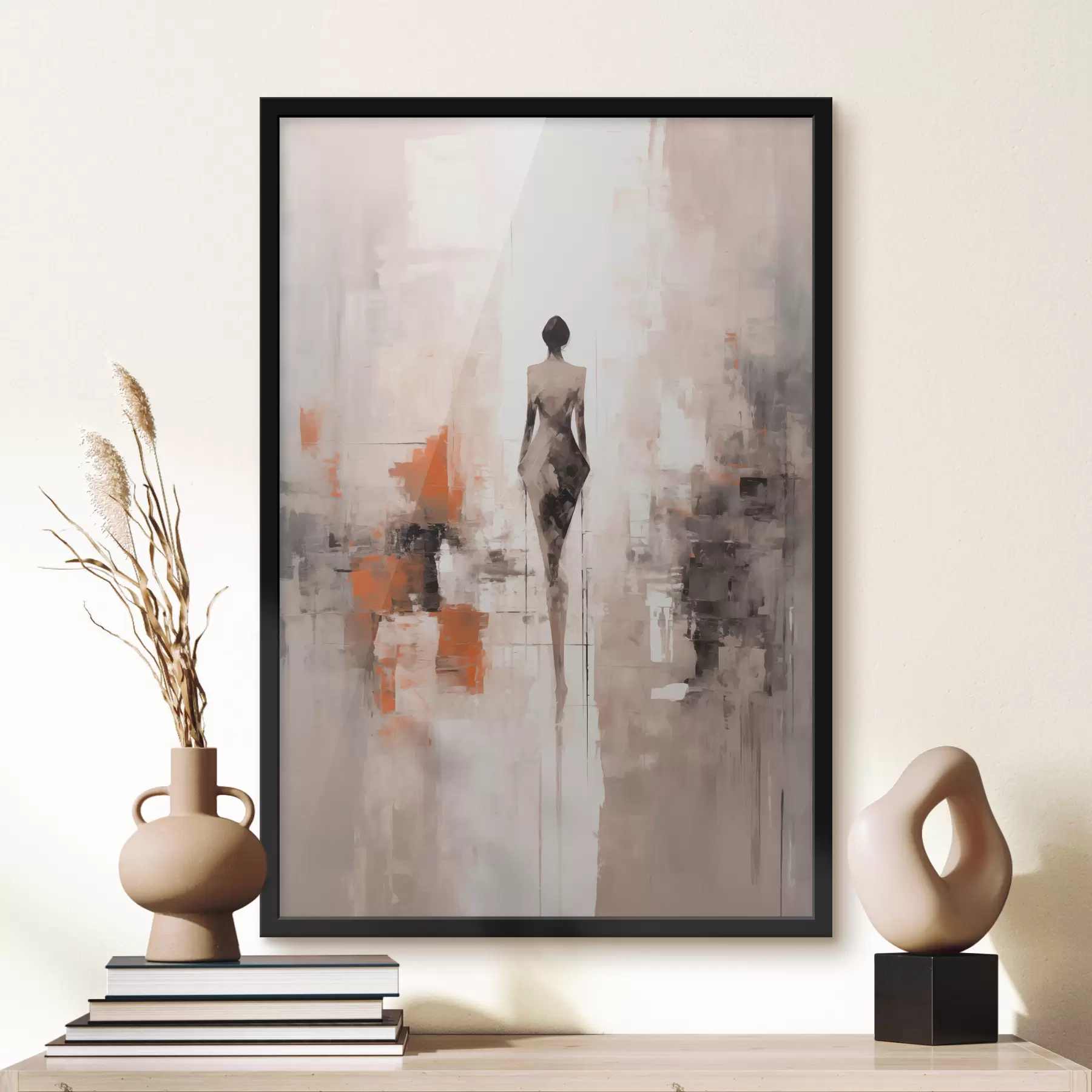 Tableau Silhouette abstraite d'une femme, imitation d'abrasions et de coups de pinceau f40485