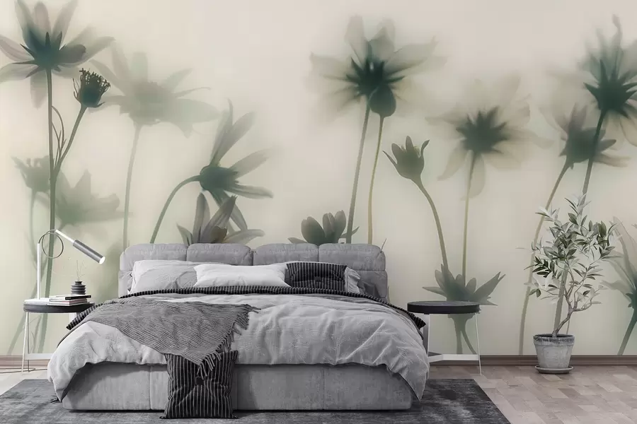 Papier peint Fleurs délicates dans le brouillard aux couleurs bleues w01468v1