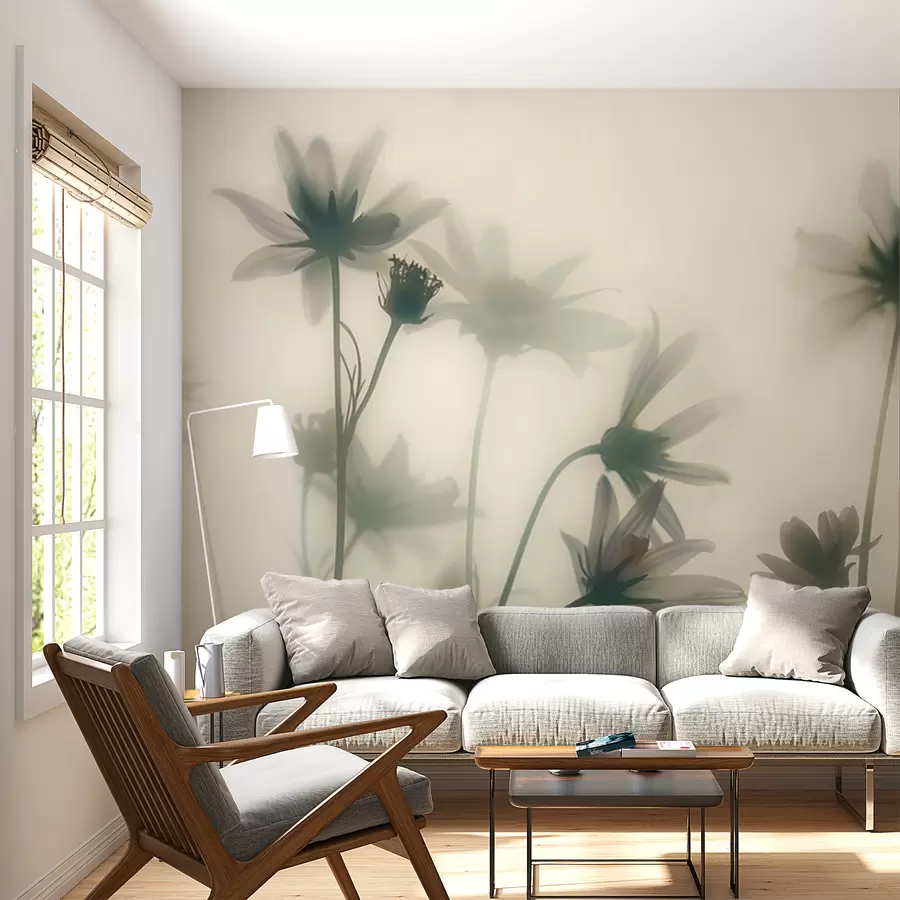 Papier peint Fleurs délicates dans le brouillard aux couleurs bleues w01468v1