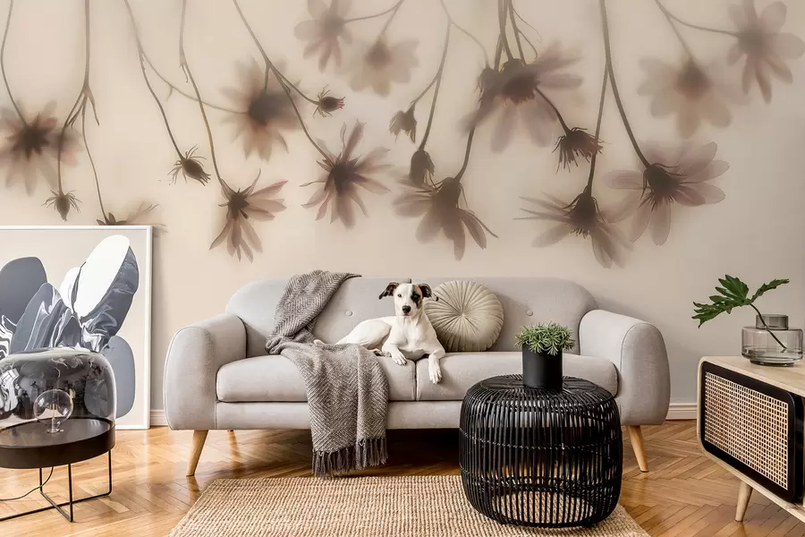 Papier peint Fleurs délicates dans le brouillard suspendues au-dessus dans des couleurs roses w01469