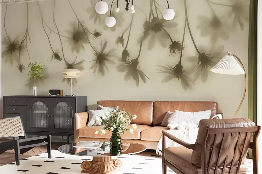 Papier peint Fleurs délicates dans le brouillard suspendues au-dessus dans des couleurs pastel w01469v1