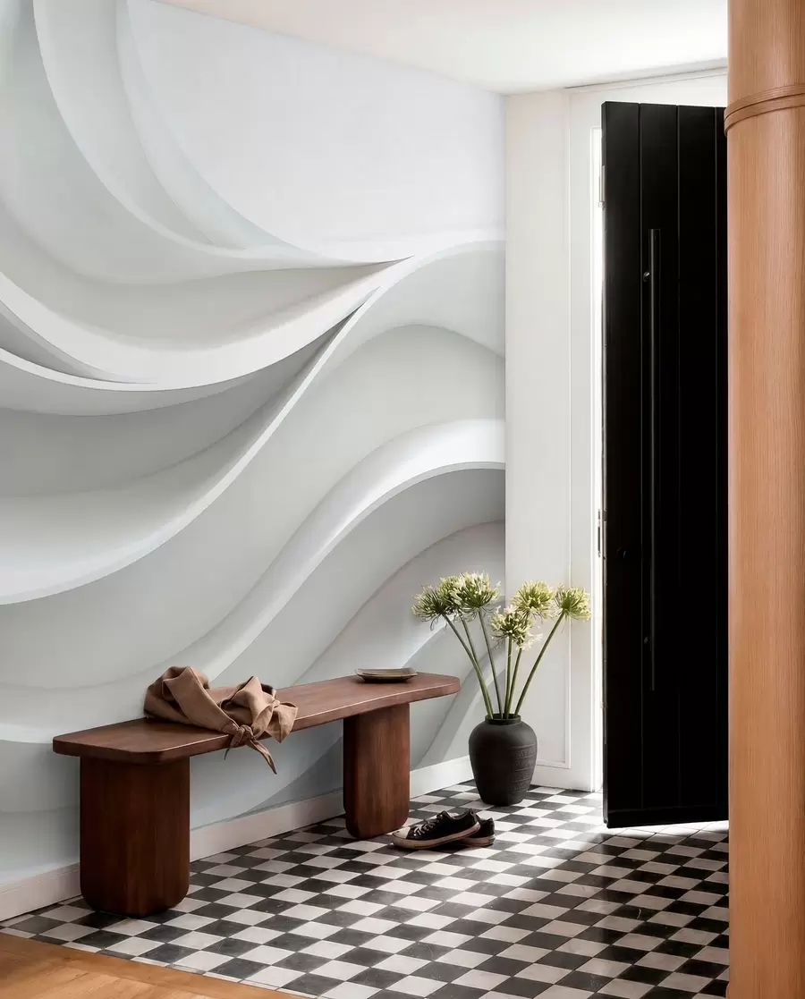 Papier peint Forme d'onde abstraite volumétrique blanche 3D w01471