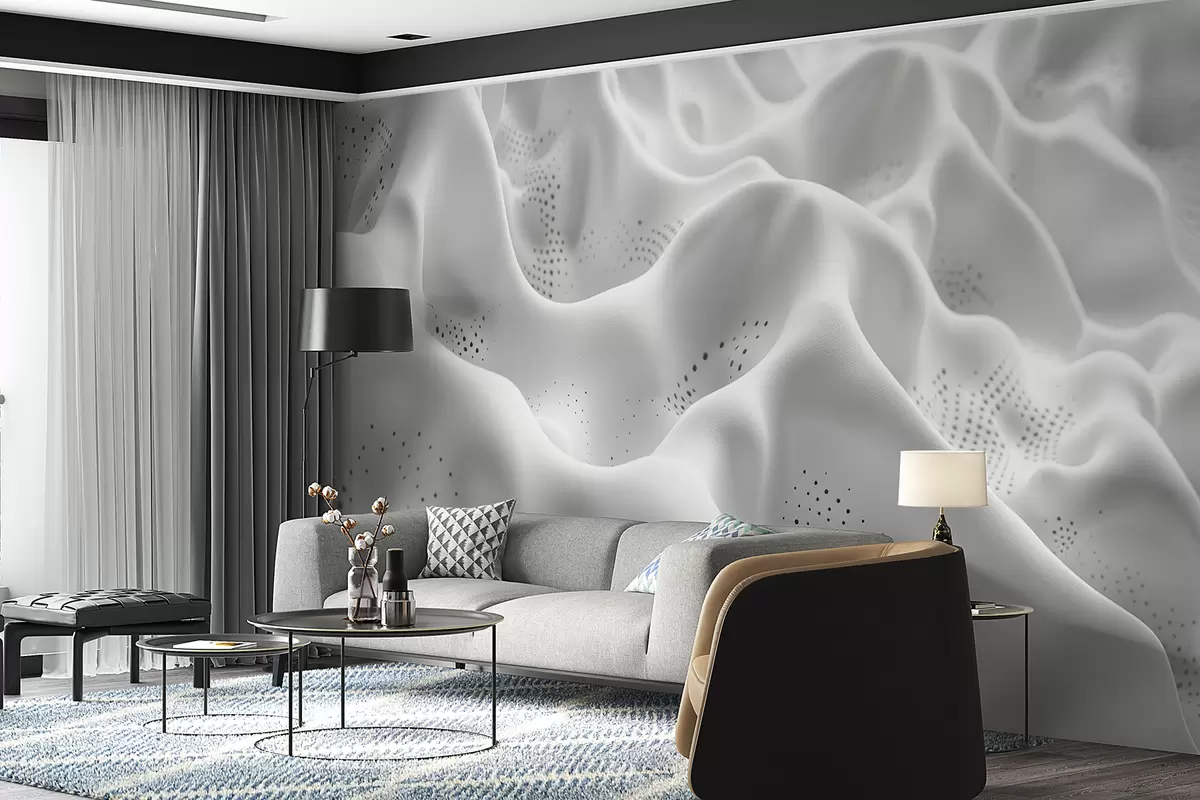 Papier peint Collines blanches minimalistes et abstraites avec des vagues et des courbes  w01473