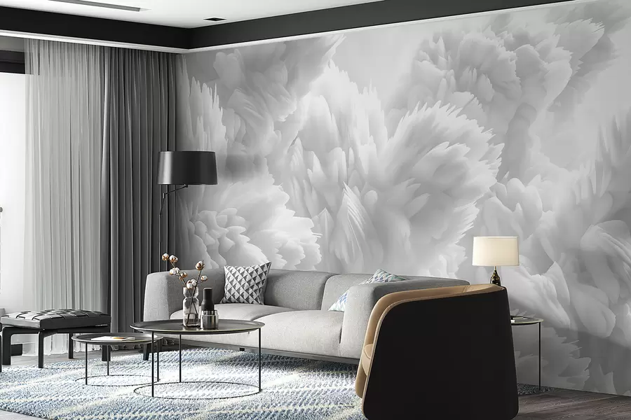 Papier peint Composition abstraite de cristaux de neige dans un motif de plumes multicouches dans une atmosphère éthérée w01474