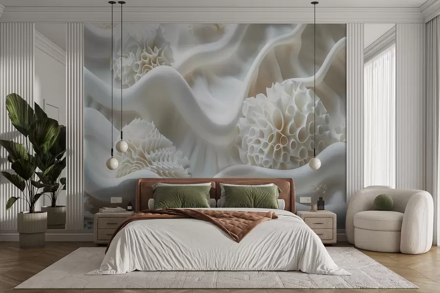 Papier peint Fond ondulé abstrait de formes blanches dans un style 3D w01475