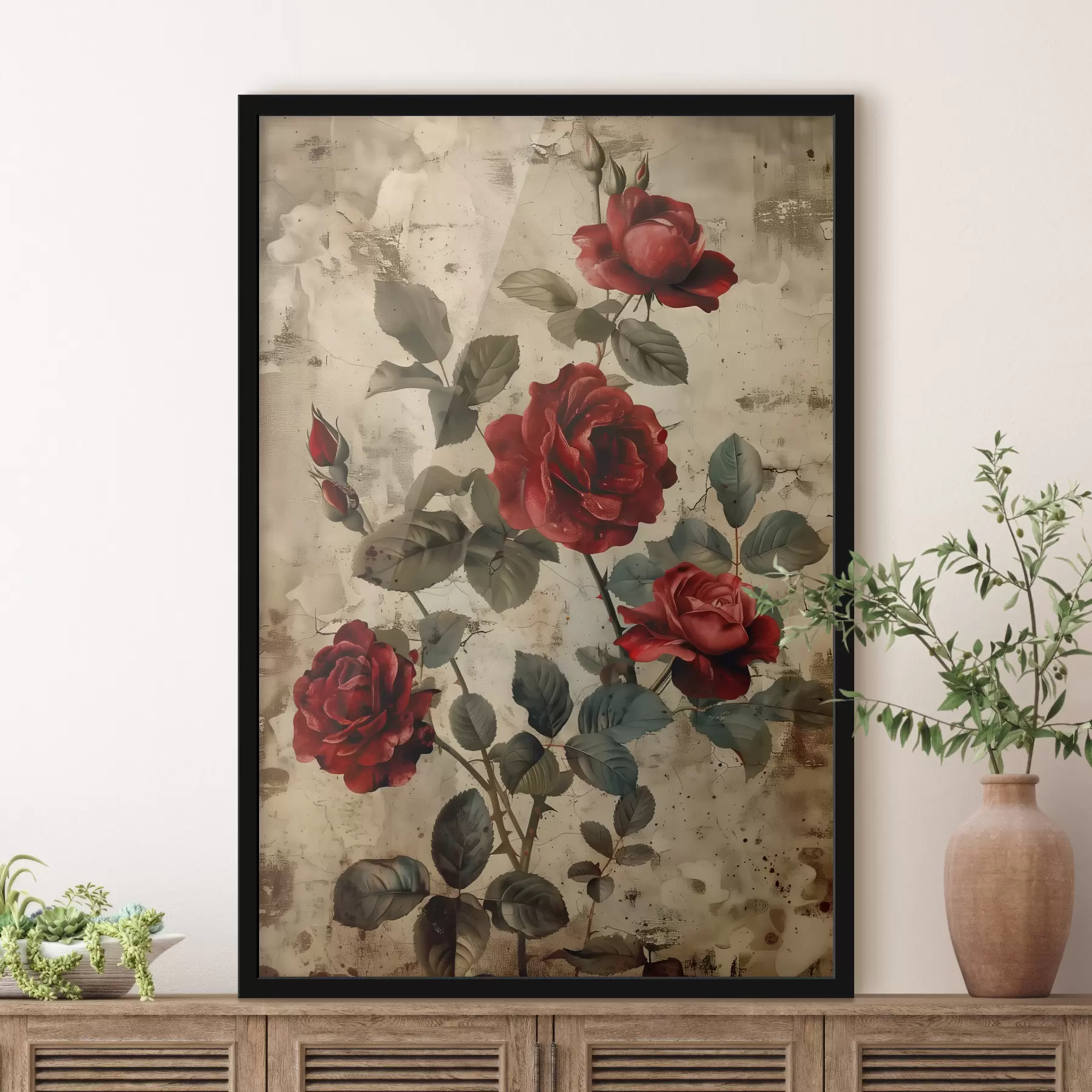 Papier peint Roses rouges au style vintage f40439