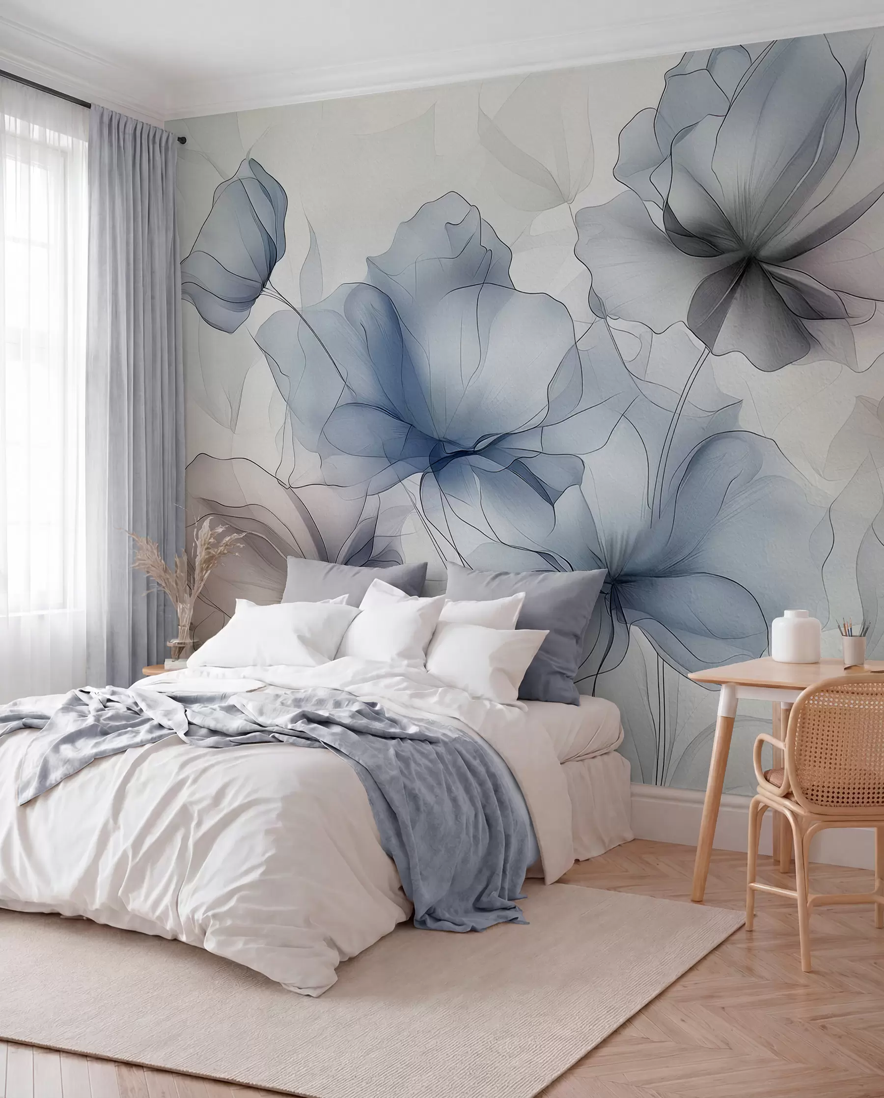 Papier peint Fleurs abstraites sur un mur en béton w01037