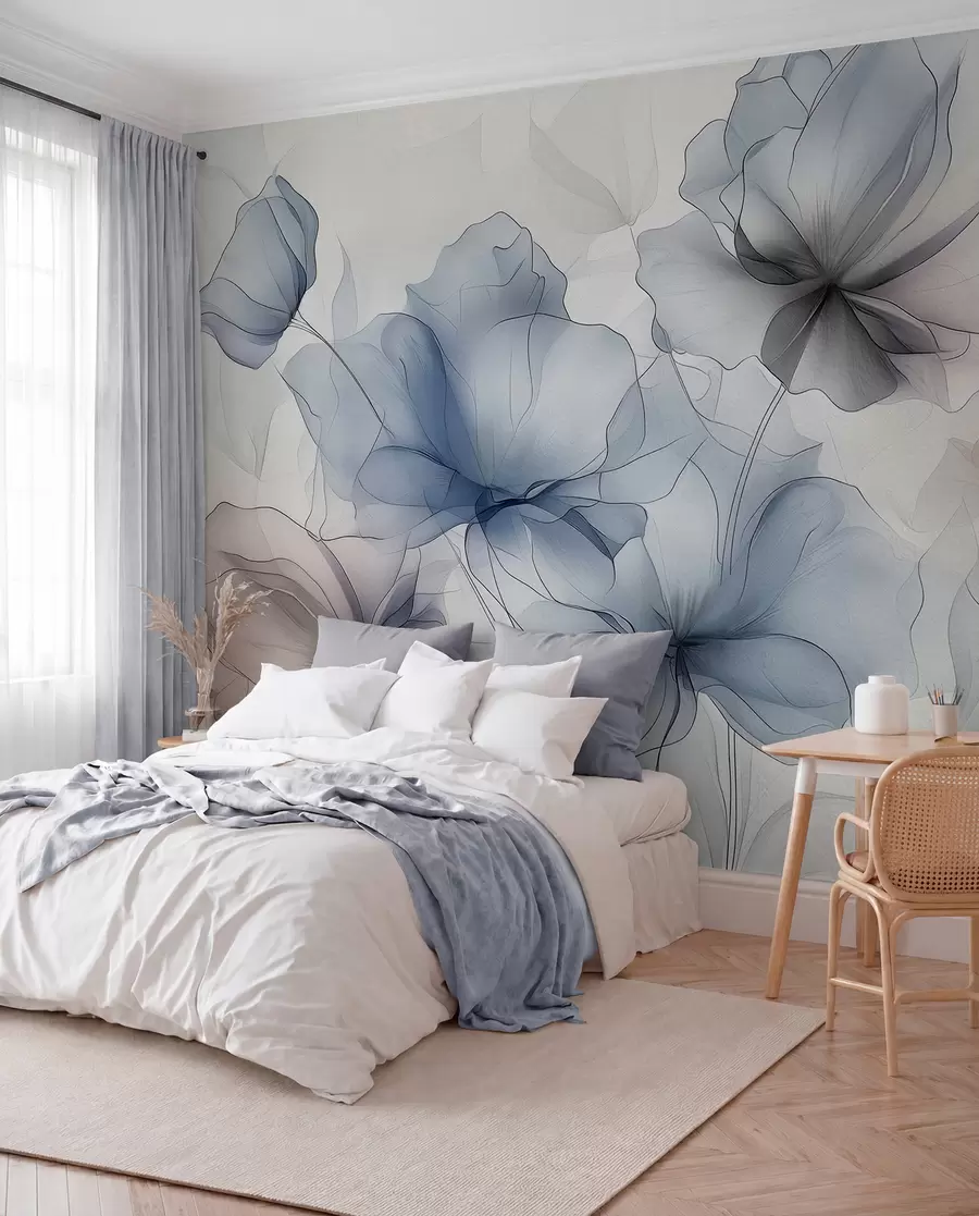 Papier peint Fleurs abstraites sur un mur en béton w01037