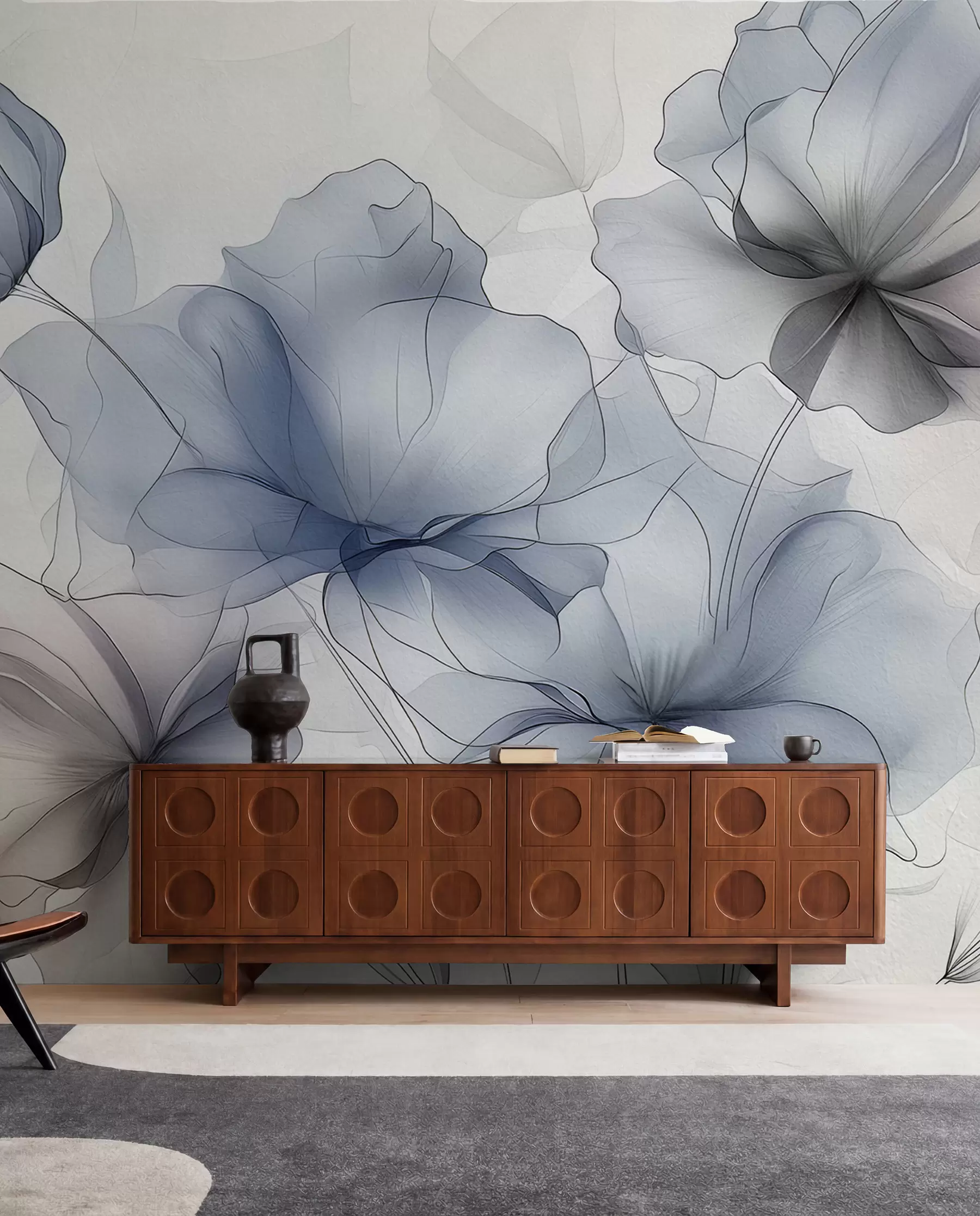 Papier peint Fleurs abstraites sur un mur en béton w01037