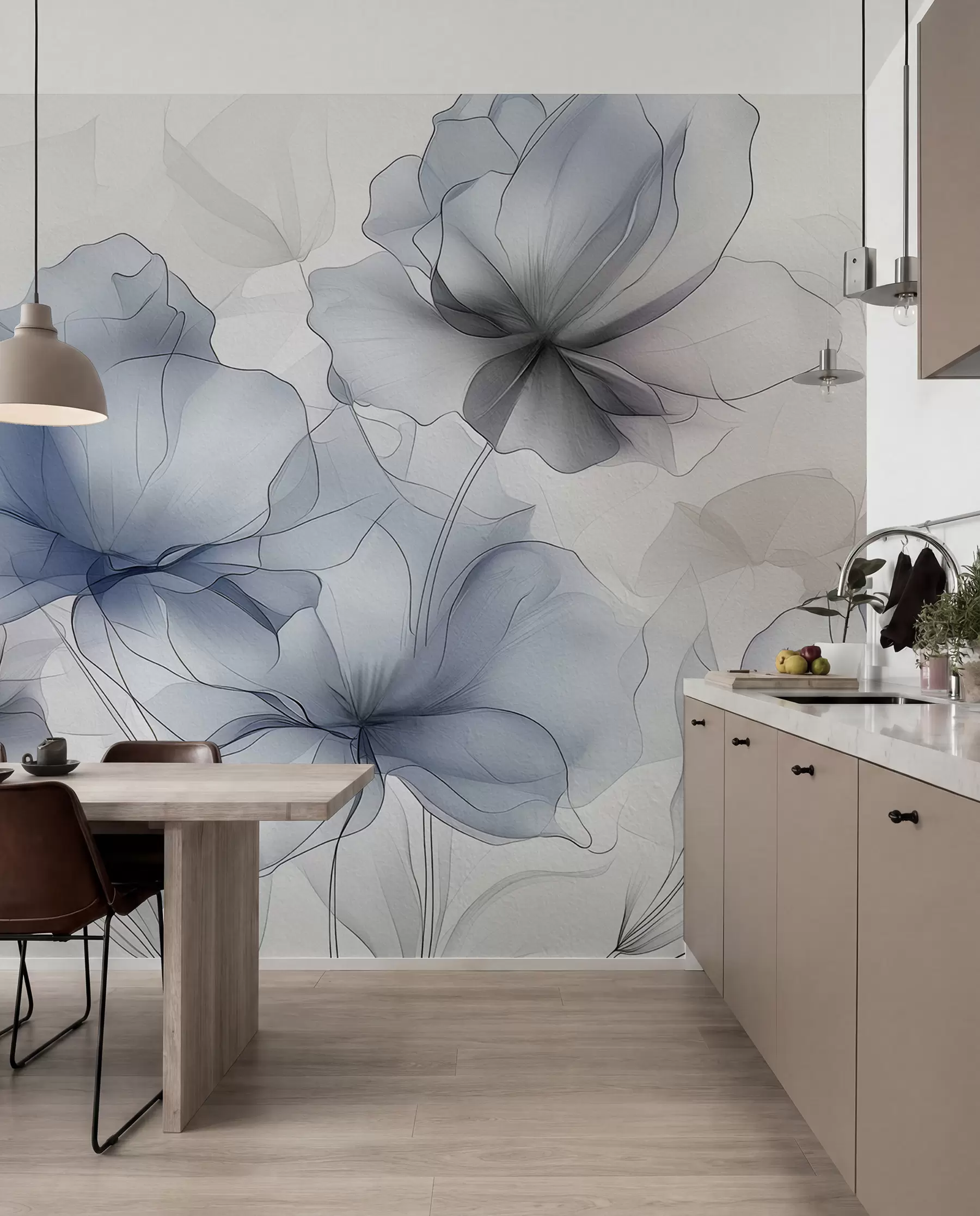Papier peint Fleurs abstraites sur un mur en béton w01037