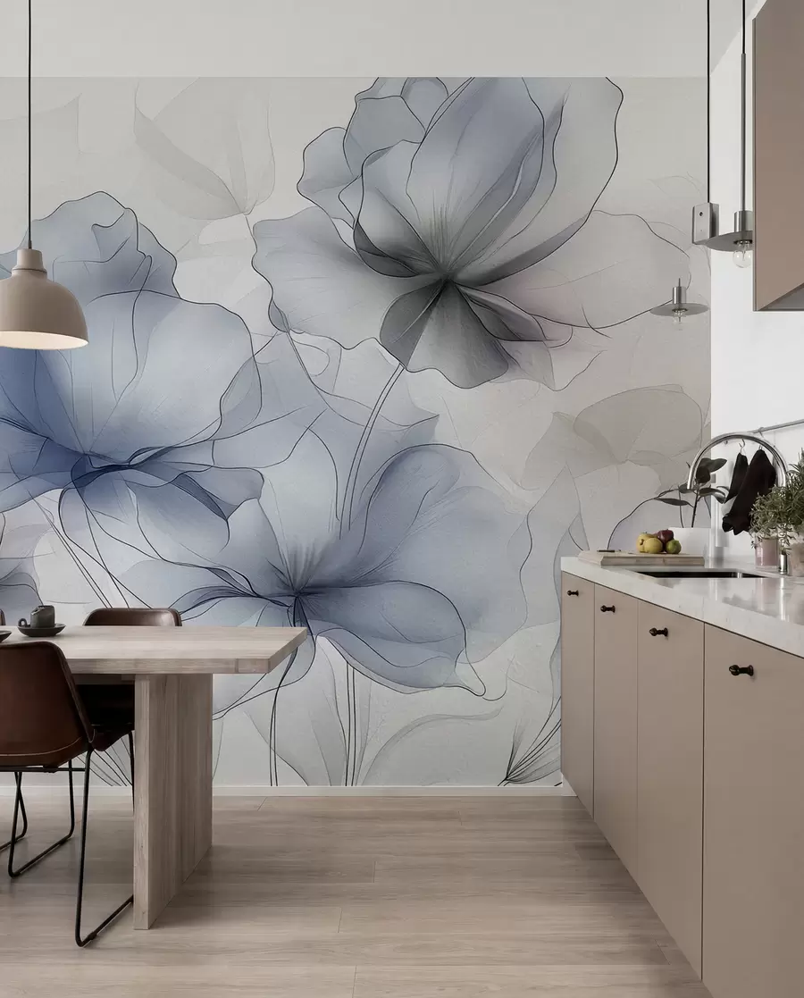 Papier peint Fleurs abstraites sur un mur en béton w01037